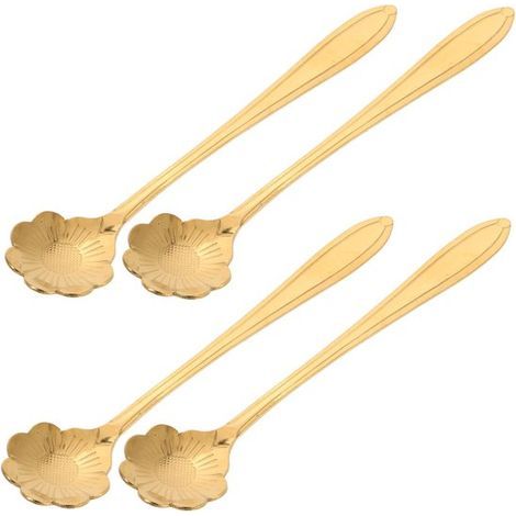 Ensemble de 4 cuillères à café dorées – Acier inoxydable, motif floral, légères et portables, idéales pour le café, les desserts et les cadeaux (1/5)