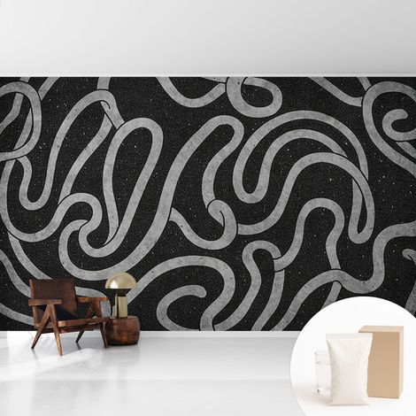 Papier peint intissé mural avec imprimé motifs décoratifs - style contemporain - Colle incluse gratuite Formes sinueuses 416x254 cm (1/5)