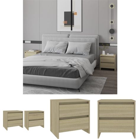 2er Set Nachttische Nachtschränke Sideboards Sonoma-Eiche 45x34,5x44,5 cm Holzwerkstoff DE25159 (1/5)