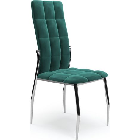 Chaise de salle à manger matelassée en velours vert foncé avec dossier haut et pieds design en acier ELYSIUM (1/3)