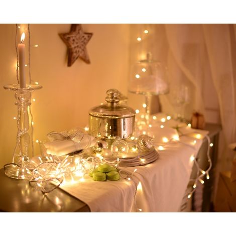 Guirlande lumineuse de Noël 128 LED blanc chaud 8 m câble argent (1/3)