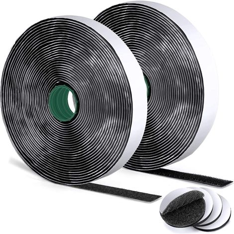 ZOLGINAH Scratch Autocollant Double Face, 15M Rubans Adhésifs Bande Scratch Adhésive, avec Extra 4 Paires Bande Auto Agrippante Rond, Noir (1/5)