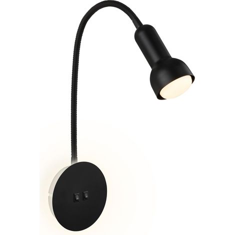 Lampe de lecture avec rétroéclairage, Applique murale d'intérieur orientable, Lampe LED avec 2 interrupteurs, Applique murale d'intérieur, Noir (1/5)