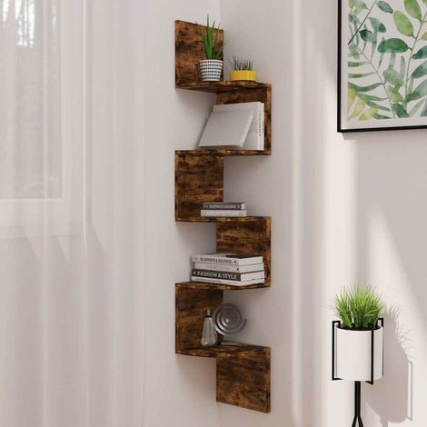 vidaXL Estante de esquina de pared madera ingeniería roble ahumado (1/5)