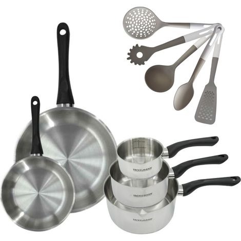 Lot de 2 Poêles 20/28 cm et 3 Casseroles 12/16/20 cm Fackelmann Geneva avec 5 ustensiles (1/5)