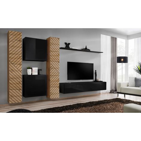 Ensemble de 6 meubles muraux "Switch VI " pour TV en bois - Noir et Beige - L 330 x H 180 x P 40 cm - Livraison gratuite