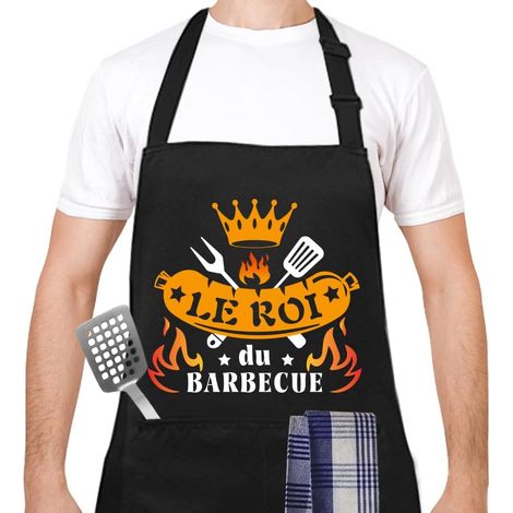 Tablier de barbecue pour homme, tablier de cuisine pour homme, tablier de barbecue ajustable en pur coton, idéal pour la fête des pères, l'anniversaire de papa, Noël, les barbecues entre amis. (1/5)