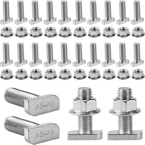 Kit de 30 écrous à bride M10 en acier inoxydable, boulons à tête en T de 30 mm en acier inoxydable, pour la fabrication mécanique, la construction et les modules photovoltaïques. (1/5)