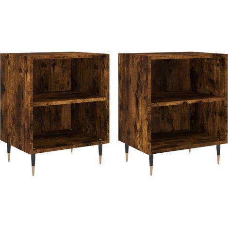 Set di 2 comodini con ripiani 40 x 30 x 50 cm MDF marrone e ferro DEC035083