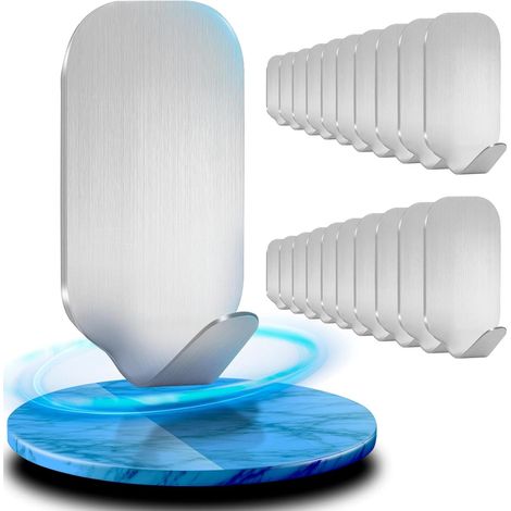 20 - Crochet Adhésif - Acier Inoxydable 304 - Porte Serviette Sans Percage - Fixation Murale Robuste Pour Salle De Bain Et Cuisine - Argent - 5x3cm (1/5)