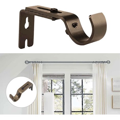 Support de tringle à rideau réglable, 1 pièce, adapté à une tringle de 25 mm de diamètre, crochet de support avec vis, facile à installer (marron) (1/5)