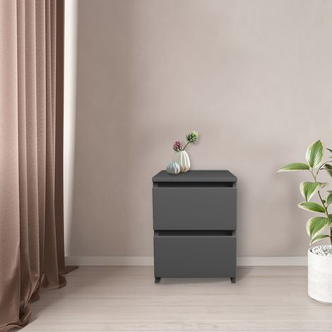 Modern 2 Drawer Chest of Drawers Bedside Table Cabinet Nightstand Bedroom Grey (1/3)