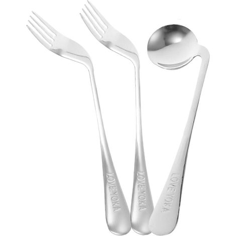 Cuillère et fourchette ergonomiques inclinées en acier inoxydable pour manger (lot de 2) - Aide à l'alimentation (1/5)