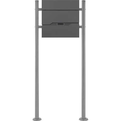 ECD Germany Standbriefkasten mit Zeitungsfach, Design Briefkasten mit Pfosten, Briefkastenanlage, Briefkastenständer Silber Höhe 120cm, Postkasten Anthrazit 37x11x36,5cm, Edelstahl, Pulverbeschichtung