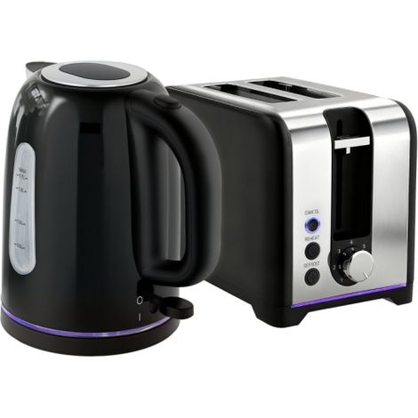 Sleek Black Toaster and Kettle Set for Efficient Breakfast Prep-Stylish and Functional Kitchen Essentials.