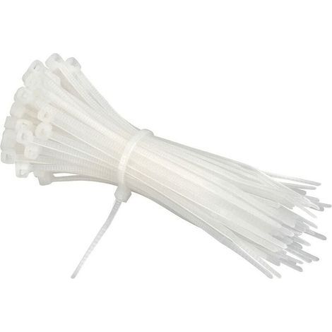 Fascette per cavi 200 mm x 2,6 mm, Fascette per cavi, Fascette per cavi in nylon, Fascette per cavi da 200 mm, Bianche, Confezione da 200 (1/4)