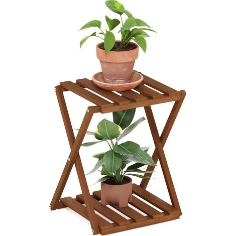Table D'Appoint Extérieure À 2 Niveaux, Étagère Pliante Multifonctionnelle sans Outil, Support pour Plantes, Idéale pour Terrasse, Jardin Ou Véranda, Couleur Naturelle. (1/5)