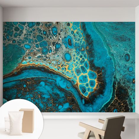 Papier peint intissé mural avec colle pour salon et chambre Décoration murale rapide - Colle incluse gratuite Structure abstraite 152x104 cm (1/5)