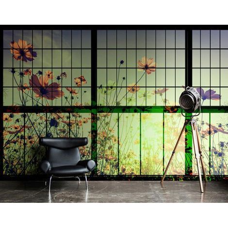 Papier peint panoramique nature élégant Tapisserie panoramique trompe l’œil pour bureau Papier peint panoramique salon motif floral (1/3)