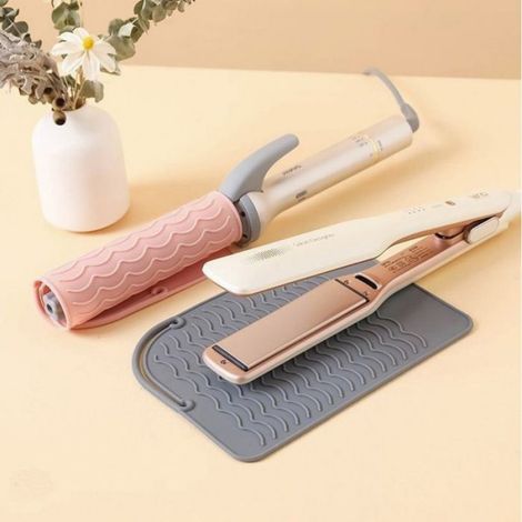 Coussinet lisseur résistant à la chaleur, coussinet lisseur de voyage en silicone, pochette de rangement outils de coiffure,22x16 cm (1/5)