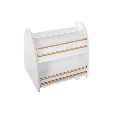 Bibliothèque enfant double face – Blanc et or – 47,5 x 40 x 50 cm – Sur roulettes – Légère et pratique (1/4)