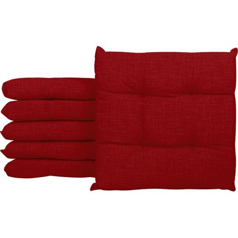Set 4/6 Cuscini Sedia Con Lacci Cuscino 4 Punti Imbottiti Spessore 6 Cm Rosso - 6 Pezzi