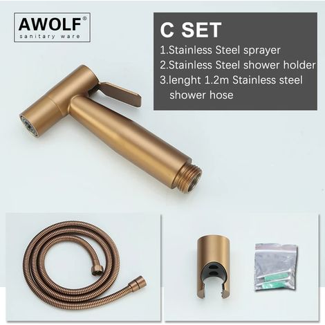 (ENSEMBLE C) Douchette WC portable en acier inoxydable rose doré brossé, kit de douchette AP2354 (1/5)