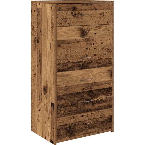 Sideboard with 6 Drawers Old Wood 50x34x96 cm Engineered Wood vidaXL