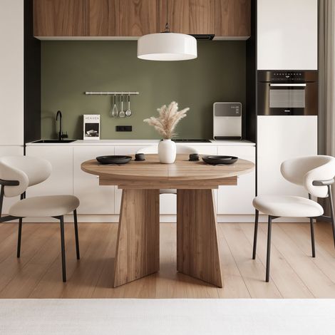 Table à Manger Extensible BELLAGIO - 4-6 personnes - 120-160x76 cm - ronde - Cachemire/Noyer (1/4)