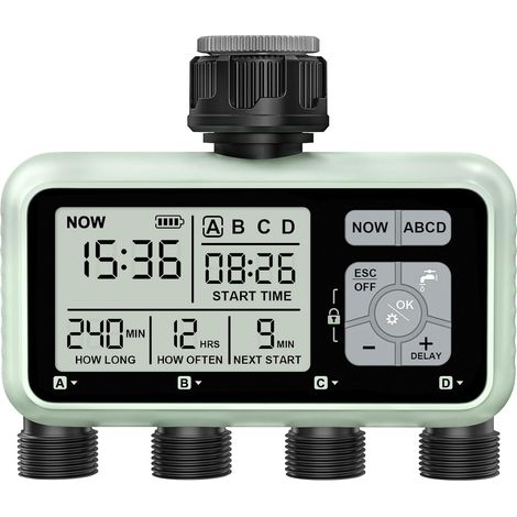 1 Programmateur D'arrosage 4 Sorties, Écran LCD, Mode Automatique/Manuel, Jardin, Pelouse (1/5)