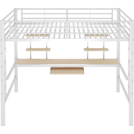 Lit mezzanine 140 x 200 cm en métal blanc avec bureau et 2 étagères (1/5)