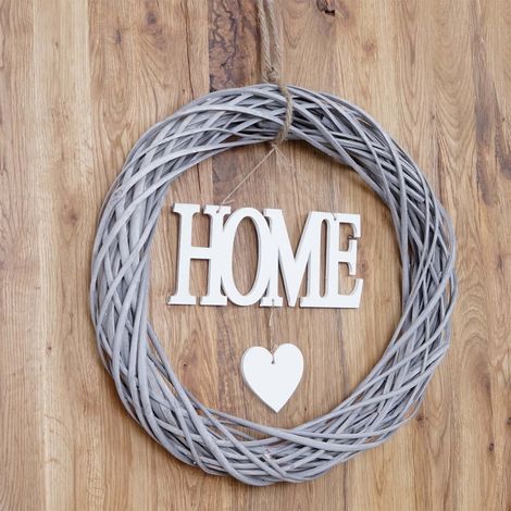 Décor de porte Home, rond, couronne de décoration, bois Ø 40cm blanc / gris (1/5)