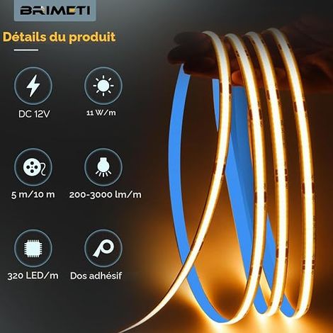 COB LED Strip 12 V 6000 K Flexible 320LED/M Width 8 mm Interior Lighting for Bedroom Kitchen Home Mirror (1/4)
