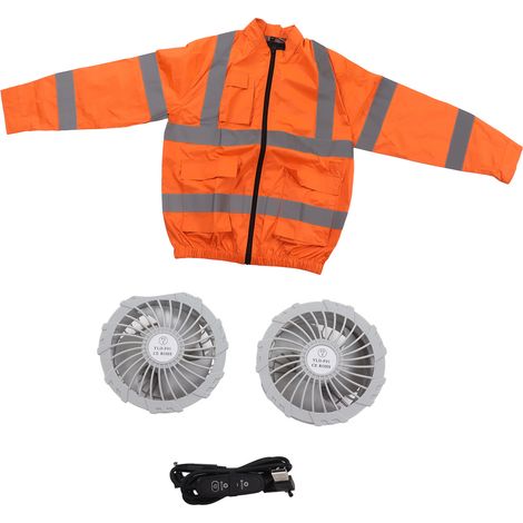 GARRYFIZH Veste de ventilateur sans fil réfléchissante vêtements de refroidissement d'été réfrigération Protection solaire travail manches longues blanc XL orange fluorescent