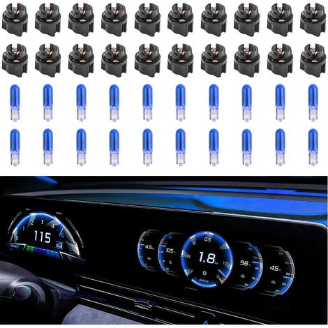 20 bombillas halógenas T5 17 57 79 86 para panel de instrumentos con 20 casquillos, 12 V, para velocímetro, tacómetro y grupo de instrumentos, universales para salpicadero de coche (azules)