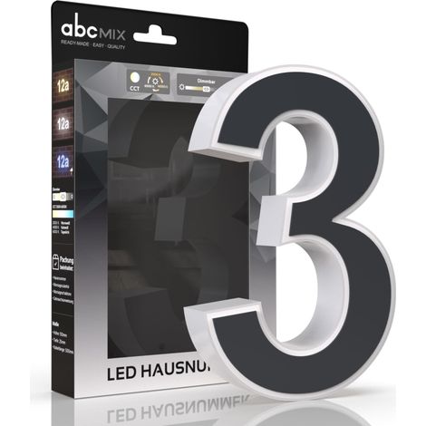 LED Hausnummer 3 inkl. Anthrazit-Cover - CCT 12V 2700K/4000K/6500K (1/5)