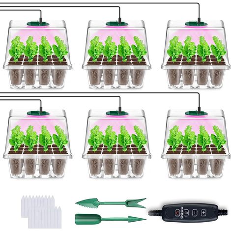 6 Pièces Mini Serre, Bac à Semis, Lampes de Culture, Minuterie, Luminosité Réglable, PVC, Intérieur (1/5)