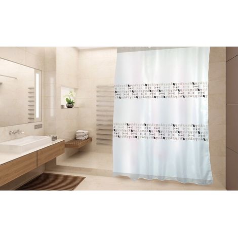 Rideau de douche Polyester PORTO 180x200cm QUALITE PREMIUM Beige & Blanc - Anneaux inclus MSV