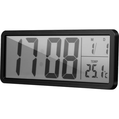 Horloge Numérique Murale Noire à LED avec Affichage Température et Date, Calendrier Intégré, Piles Incluses, pour Salon, Bureau et Chambre, Thermomètre Intérieur Précis, Design (1/5)