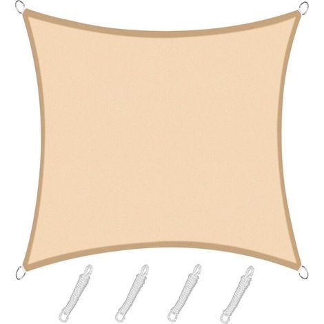 Voile d'ombrage Rectangulaire Carré 3x3m  Color Sable,Toile Imperméable Une Protection des Rayons UV à 95%, pour en Plein air, Jardin & terrasse, Piscine