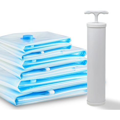 Sacs de rangement sous vide (transparents) Lot de 6 Sacs de rangement réutilisables avec pompe manuelle (1/5)