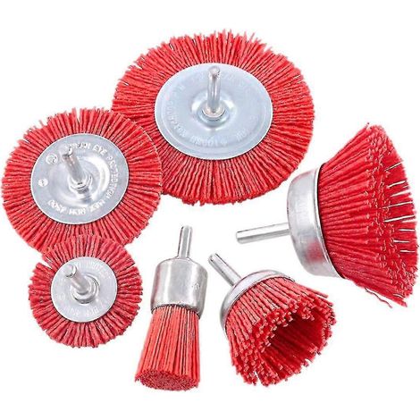 Ensemble de 6 brosses abrasives en filament de nylon (roue et brosse coupelle) de 6 mm (1/4 pouce), 6 tailles différentes. (1/5)