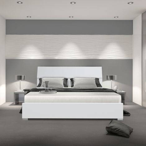 LETTO MATRIMONIALE CON GIROLETTO BIANCO EFFETTO LEGNO