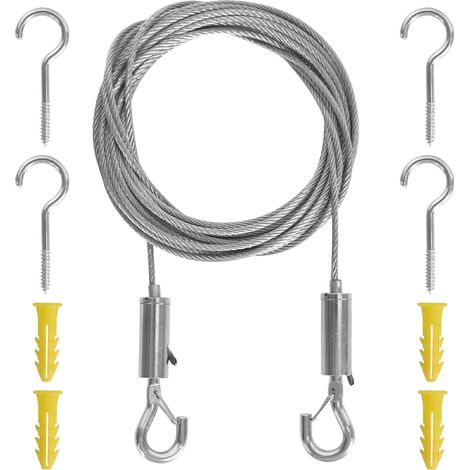Fil de Rideau Acier Inoxydable, 6M Câble de Rideau, Fil de Rideaux Corde, Câble de Rideau avec 4 Pièces Piton Crochets à Visser pour Tringle à Rideau, Crochets et Yeux pour Barres de Rideaux Net (1/5)
