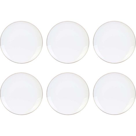 The Home Deco Factory – Assiettes plates en porcelaine avec liseré doré – Lot de 6 – Diamètre 20 cm – Compatible lave-vaisselle – Élégance pour table
