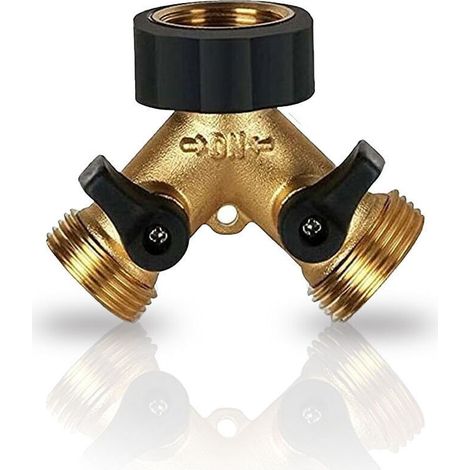 Robinet Double Machine a Laver, Répartiteur Raccord Robinet Tuyau d'Arrosage en Y 2 Double en Laiton Robuste Voies pour Tuyaux d'Alimentation 3/4, Robinet Exterieur,