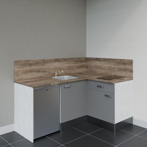 Kitchenette KA01 Gris - Plan de travail Bois - Crédence : Oui - Electroménager : Inox (1/4)