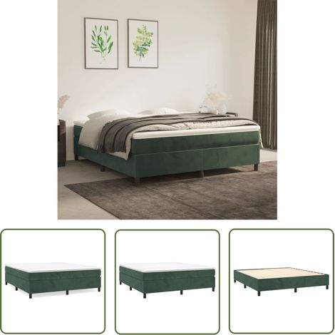 The Living Store Cadre de lit sans matelas vert foncé 160x200 cm velours - Cadre De Lit - Lit Double - Lit Velours - Lit Vert - Meuble Chambre (1/5)