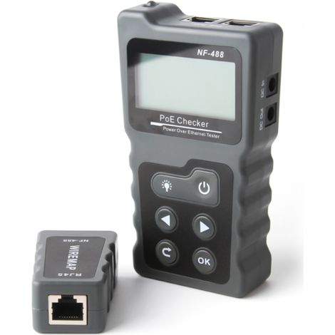Comprobador de cables de red PoE multifuncional con pantalla LCD y comprobador de voltaje y corriente PoE integrado. (1/5)
