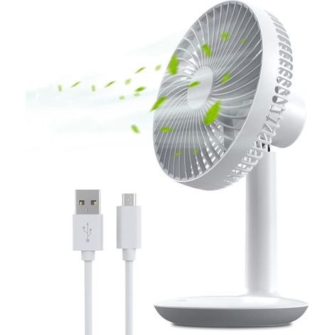 Ventilateur de table rechargeable USB 4000 mAh – 4 vitesses silencieux – Inclinaison 50° – Moteur sans balais – 16 cm compact (1/5)